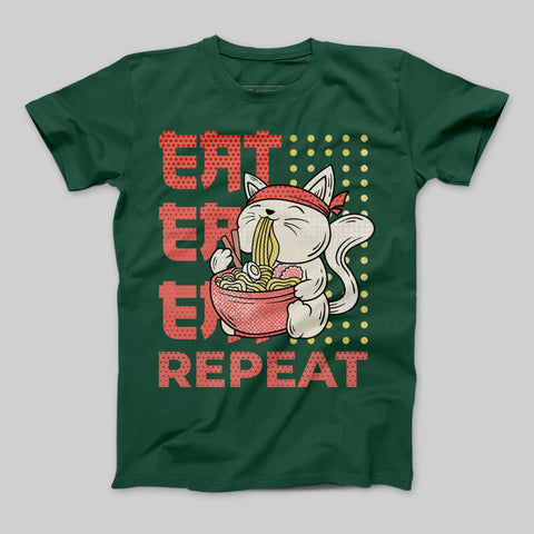 Eat Eat Eat Repeat Ramen Cat Graphic T-Shirt