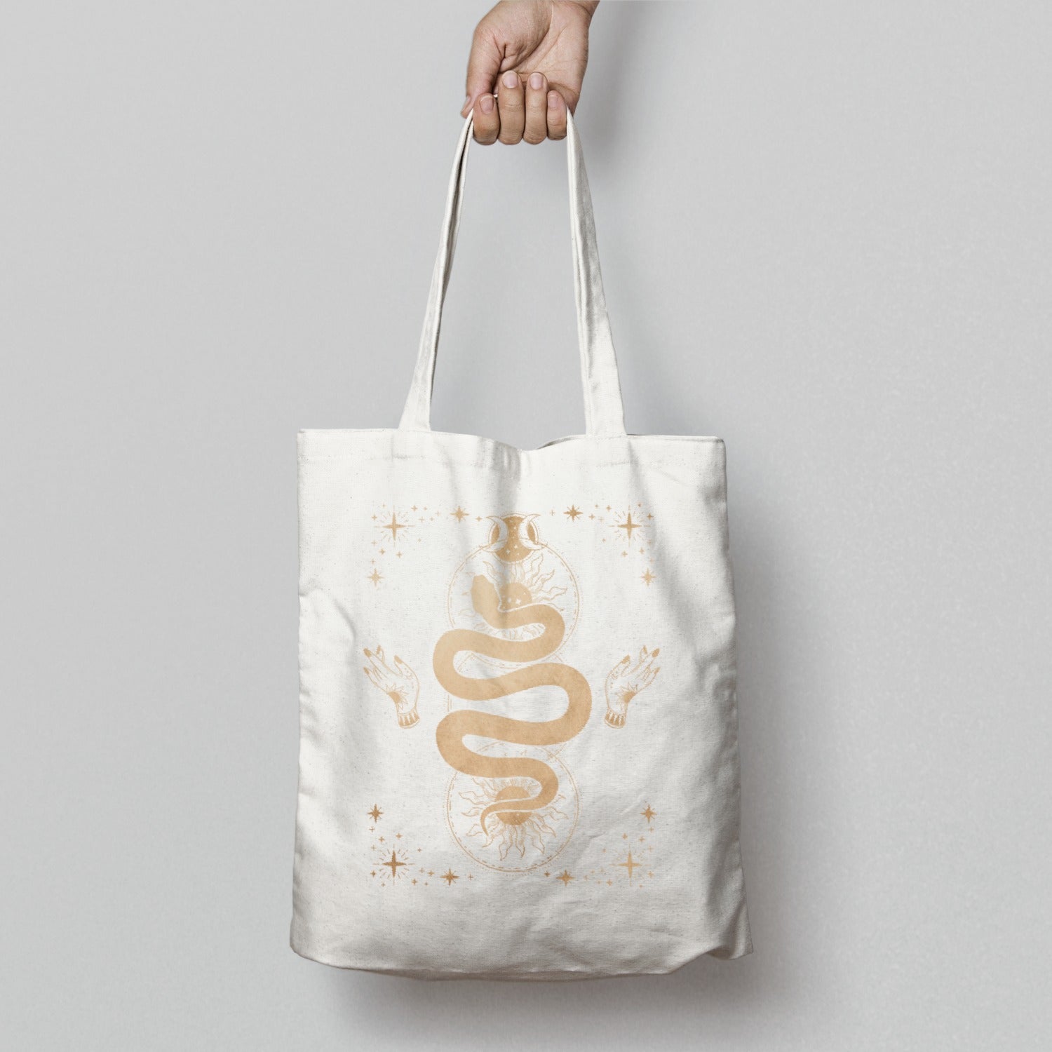 Mystical Serpent and Celestial Hands Design Tote