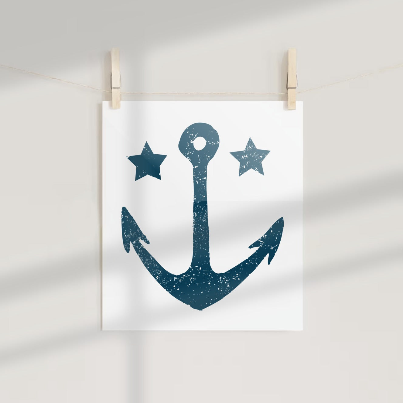 Navy Blue Anchor with Stars Printed Poster