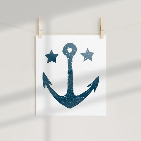 Navy Blue Anchor with Stars Printed Poster