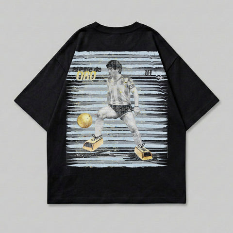 Black t-shirt with Maradona dribbling a soccer ball, "El Diez" text.