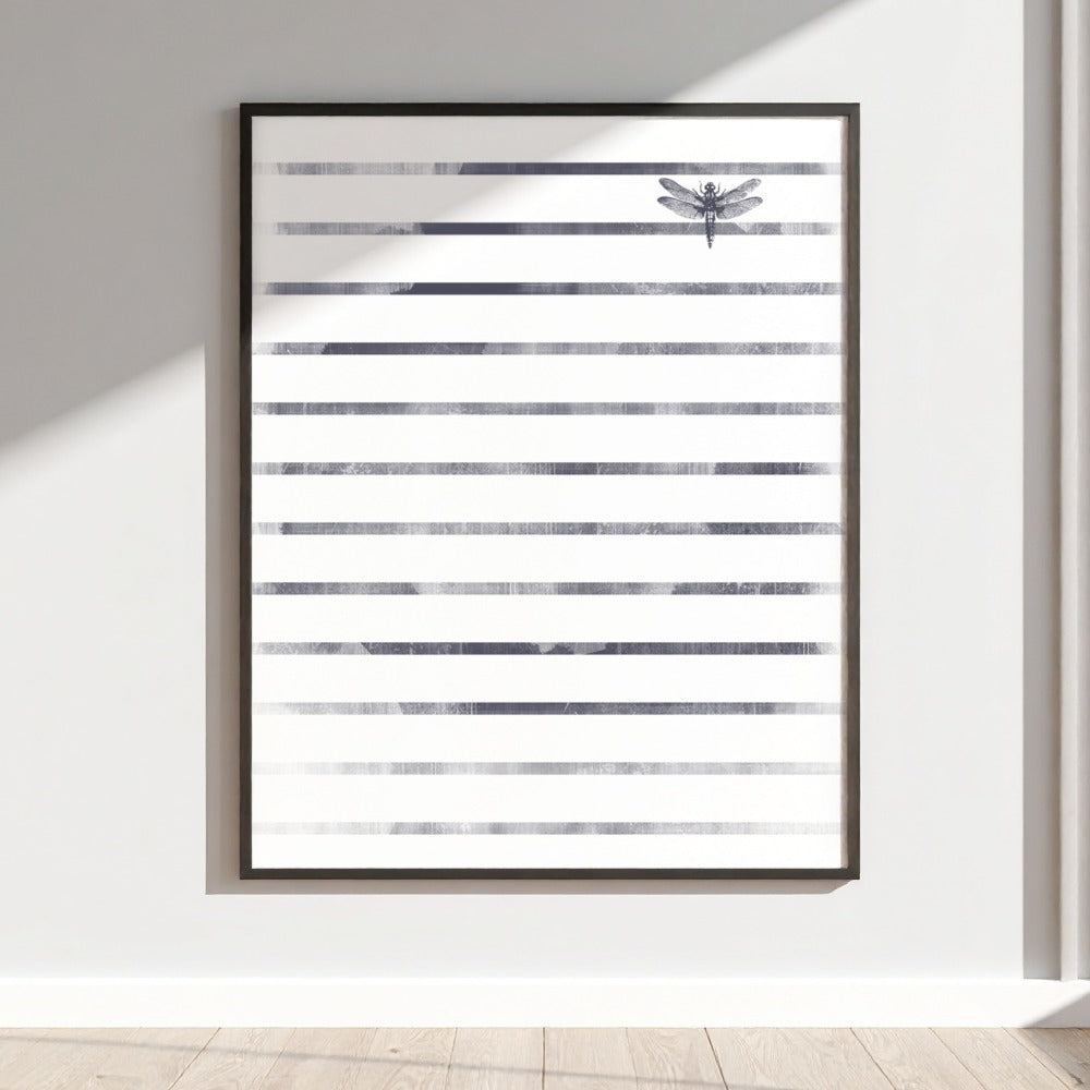 Dragonfly and Stripes Modern Wall Art Print Decor