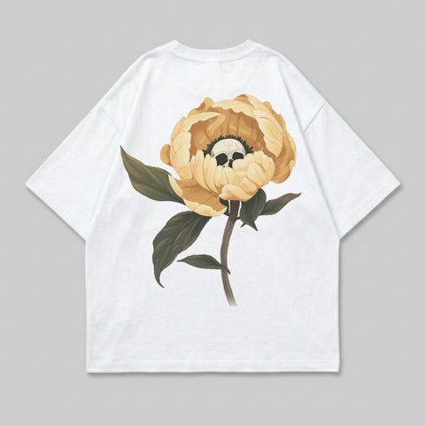 Botanical Skull Bloom Unique Floral White T-shirt product type
Skull, Flower, Peony, Floral, Botanical, Gothic, Macabre, Streetwear, Graphic tee, T-shirt, White tee, Yellow flower, Skeleton, Unique design, Art print, Back print, Aesthetic, Alternative fashion, Dark floral, Oversized fit