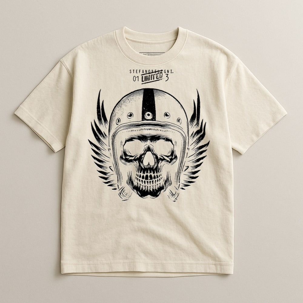 Skull Helmet Wings Graphic Tee Shirt Unisex Casual Apparel