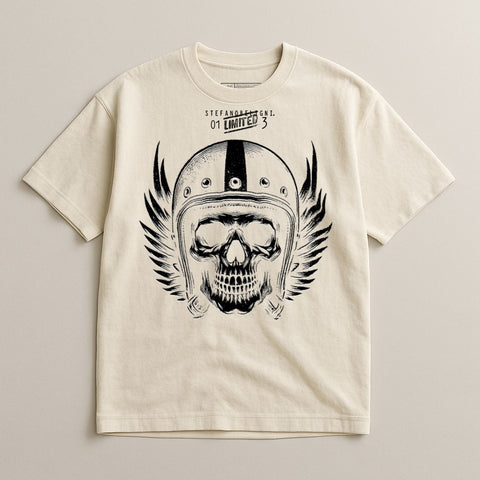 Skull Helmet Wings Graphic Tee Shirt Unisex Casual Apparel