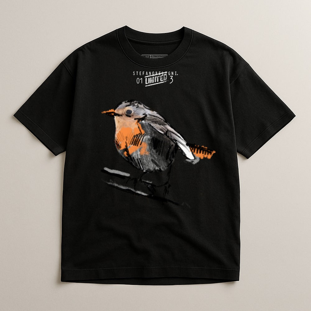 Limited Edition Black T-Shirt with Bird Graphic Design
