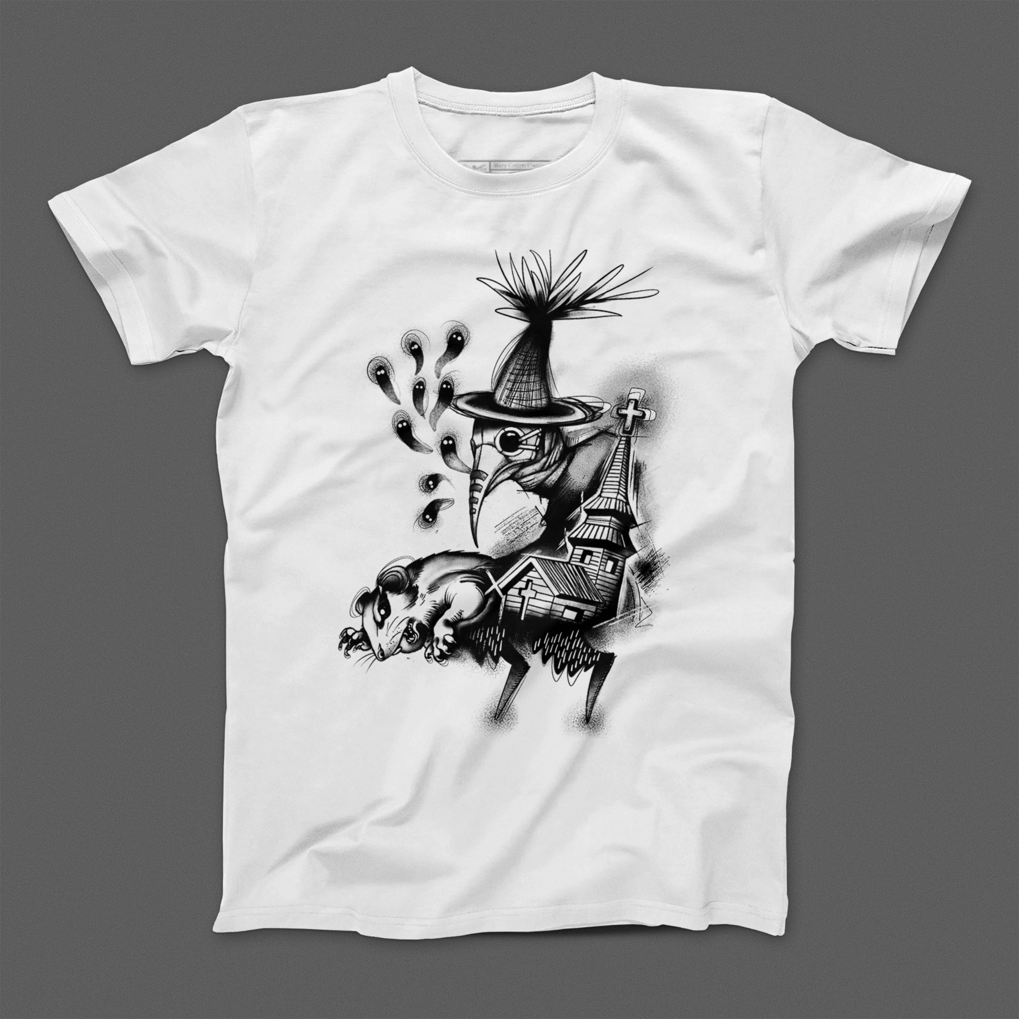 Unique Plague Doctor Artwork White T-Shirt Product