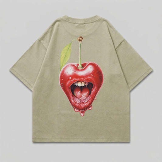 Dripping Cherry Mouth Heart Graphic Green T-shirt product type