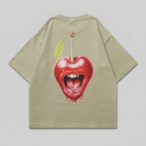 Dripping Cherry Mouth Heart Graphic Green T-shirt product type