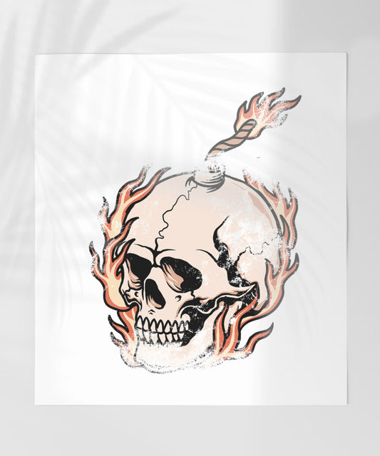 Flaming Skull with Burning Fuse Intricate Artwork Poster