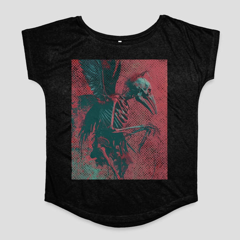 Skeletal Raven Graphic Design on Black T-shirt