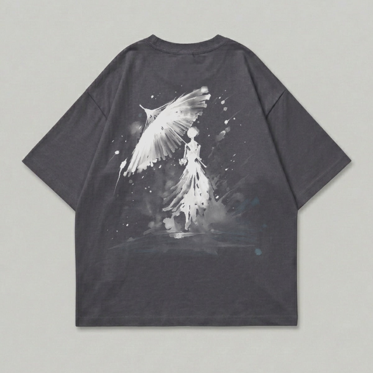 Dark Grey Ethereal Figure Umbrella Graphic Artistic Splatter product type
t-shirt, shirt, apparel, clothing, top, grey, dark grey, charcoal, umbrella, figure, graphic, print, art, artistic, splatter, ethereal, mystic, fantasy, aesthetic, street style