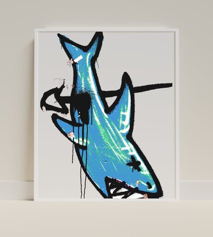 Vibrant Shark Graffiti Art Print in Modern Style