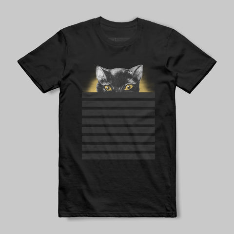 Cat Eyes Peek T-Shirt with Stripes Design