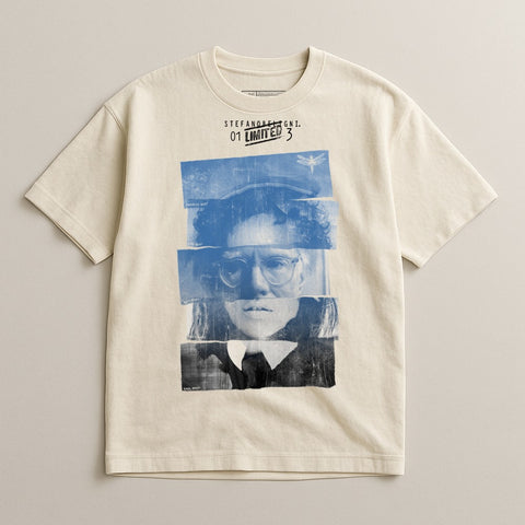 Graphic T-shirt with Artistic Design and Text Elements