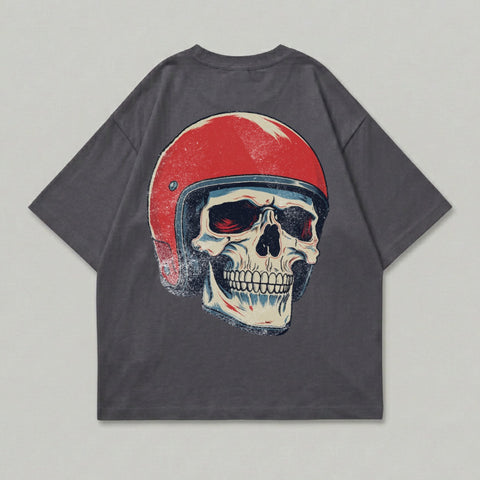 Vintage Skull Red Helmet Graphic Dark Grey t-shirt product type