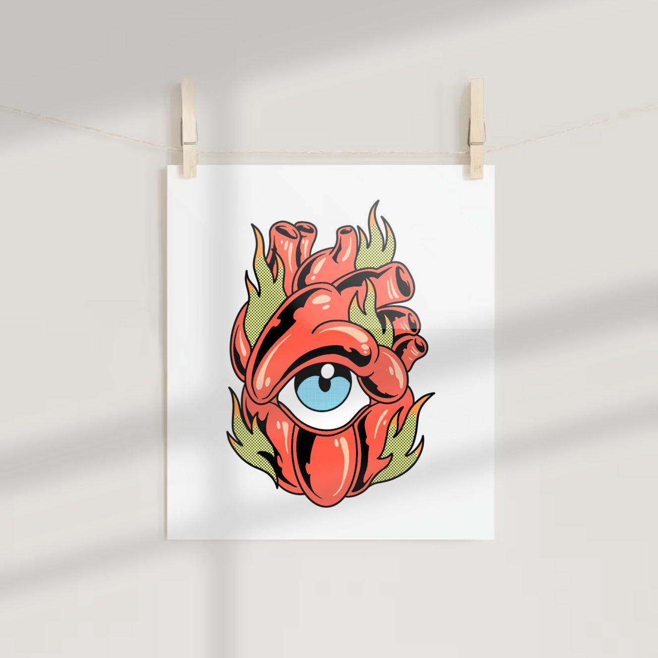 Heart with Blue Eye and Flames Artwork Poster