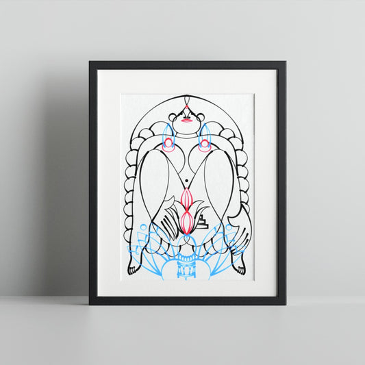 Abstract Geometric Art Print with Blue and Red Accents