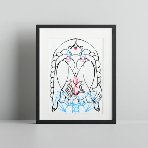 Abstract Geometric Art Print with Blue and Red Accents