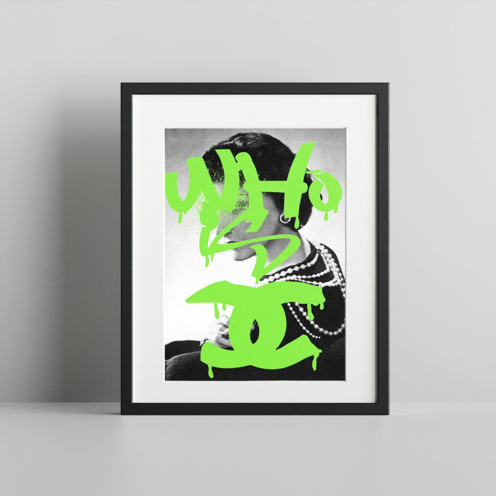 Neon Green Who Are You Graffiti Framed Art Print