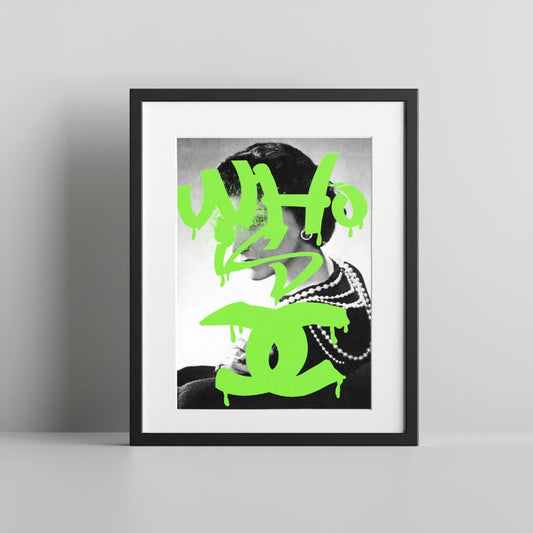 Neon Green Who Are You Graffiti Framed Art Print