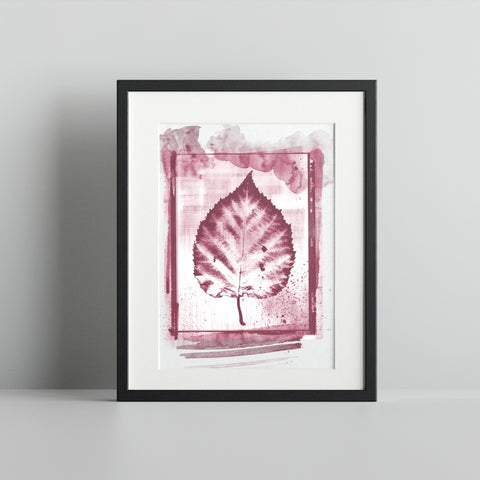 Leaf Art Framed Print with Abstract Watercolor Design