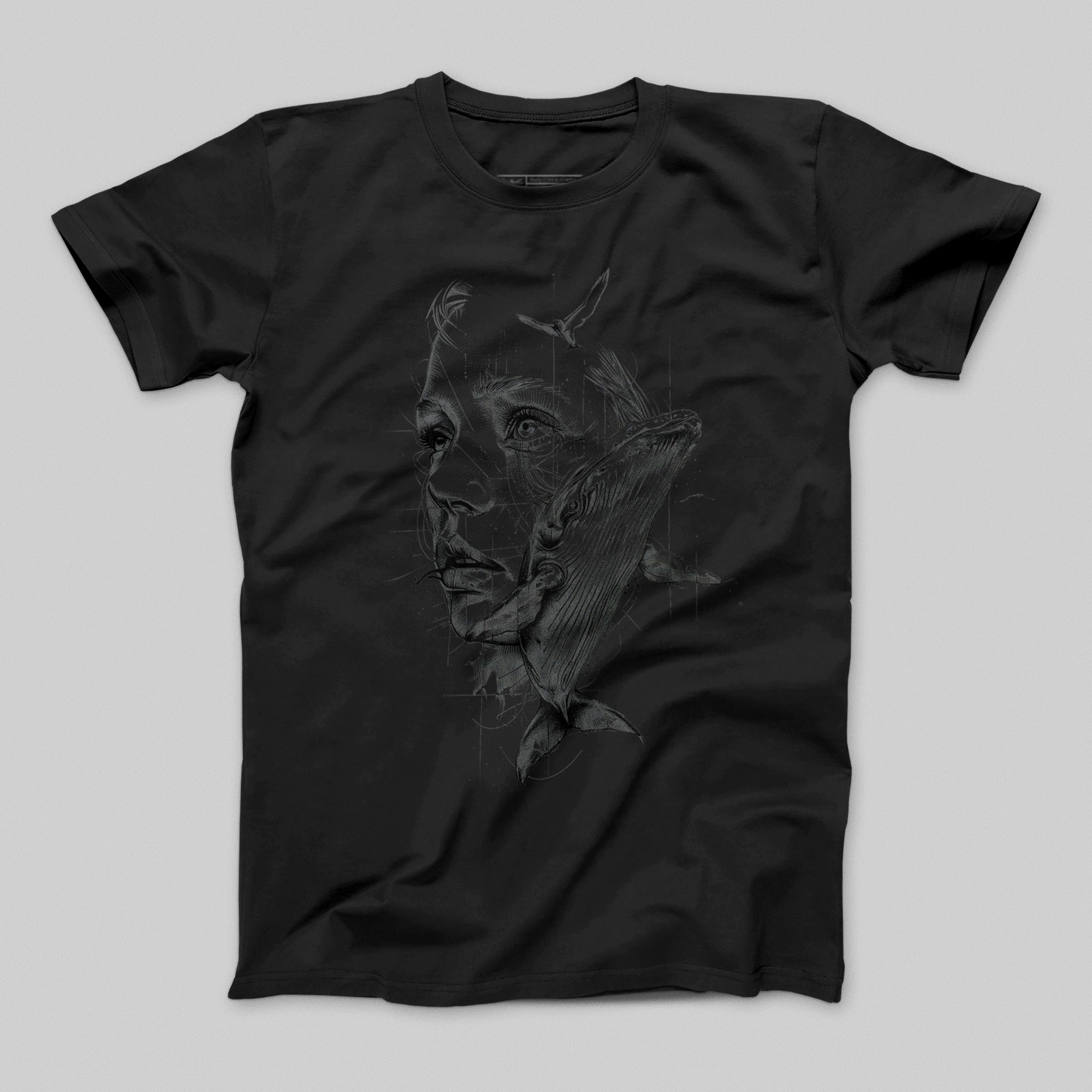 Surreal Artistic Face and Whale Graphic T-Shirt