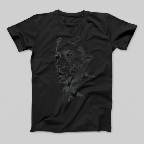 Surreal Artistic Face and Whale Graphic T-Shirt