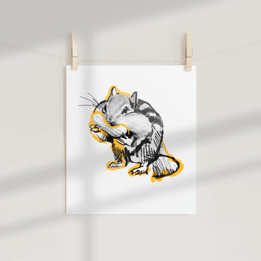 Cute Chipmunk Sketch Art with Yellow Accents Print