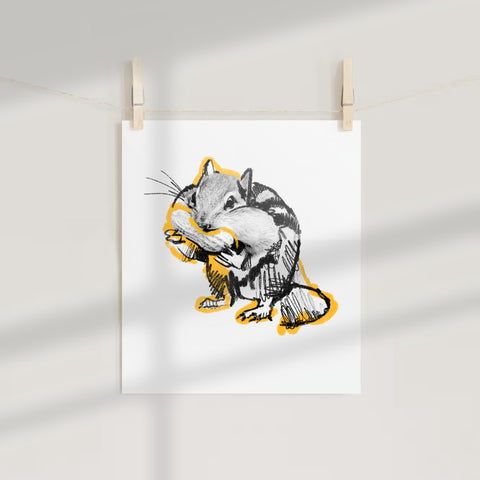 Cute Chipmunk Sketch Art with Yellow Accents Print