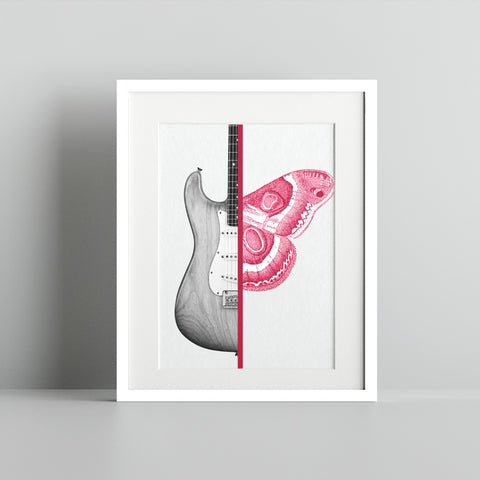 Unique Guitar and Butterfly Art Print Wall Decor