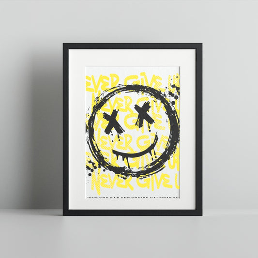 Unique Grunge Smiley Face Wall Art Decor Print