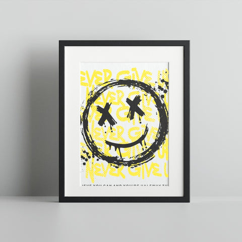 Unique Grunge Smiley Face Wall Art Decor Print