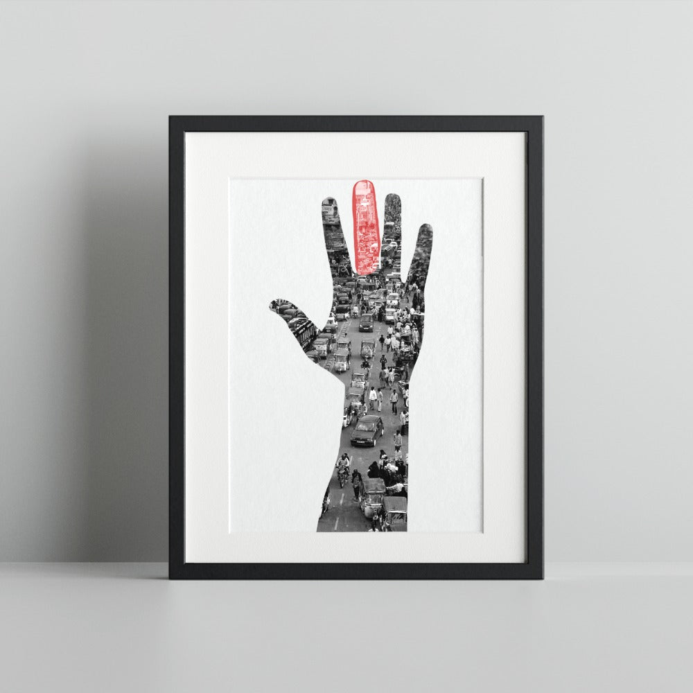 Hand and Cityscape Artistic Framed Print Artwork