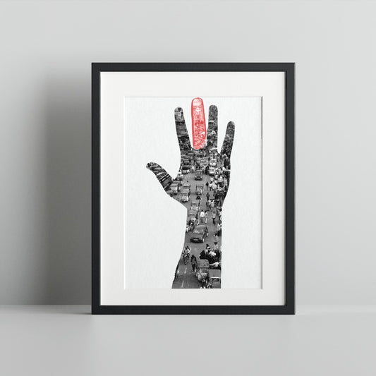 Hand and Cityscape Artistic Framed Print Artwork
