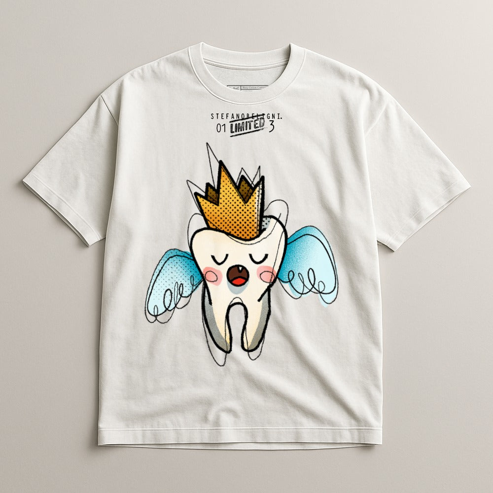 Cartoon Tooth with Crown Graphic Design T-shirt