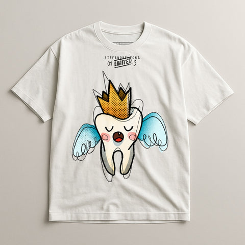 Cartoon Tooth with Crown Graphic Design T-shirt