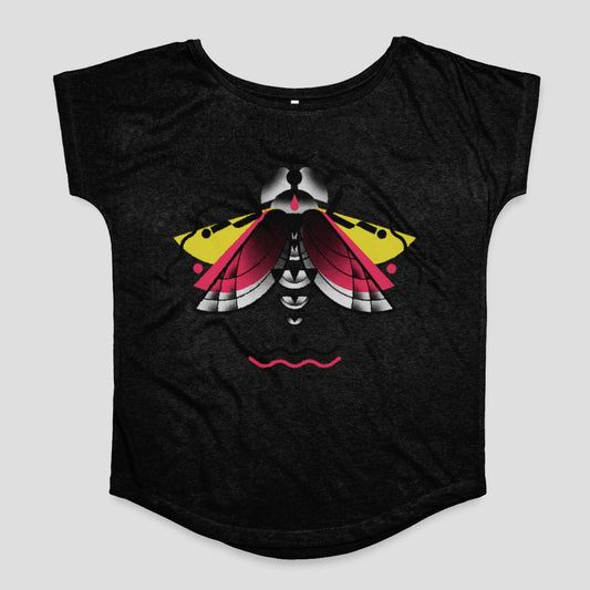 Colorful Moth Design on Black T-shirt