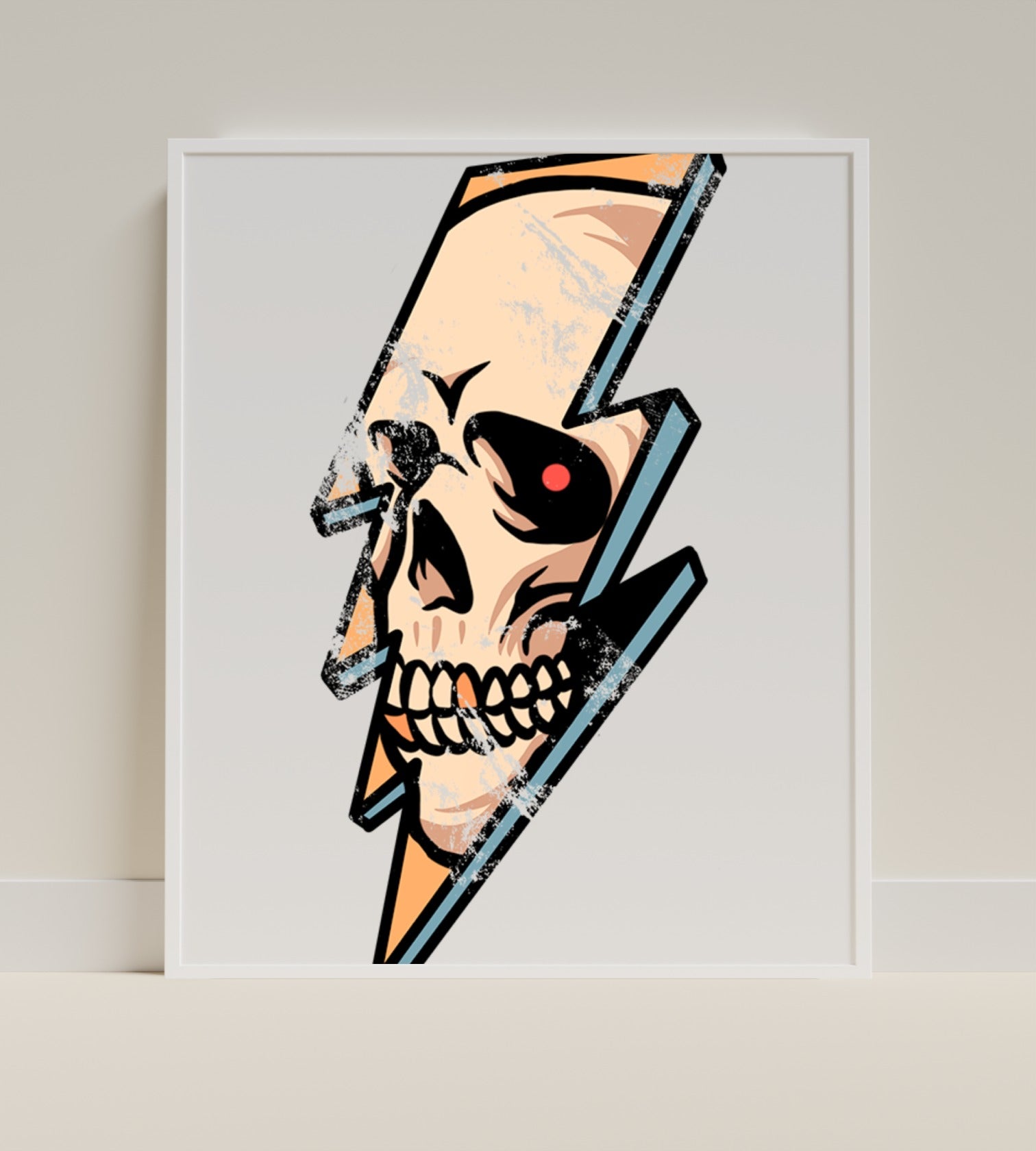 Grunge Lightning Skull Art Print for Edgy Decor
