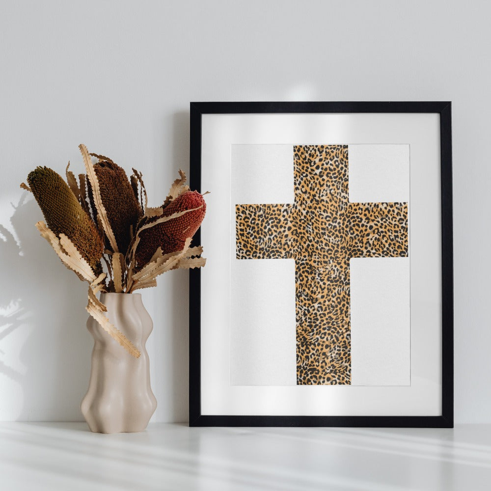Leopard Print Cross Art Print for Modern Home Décor