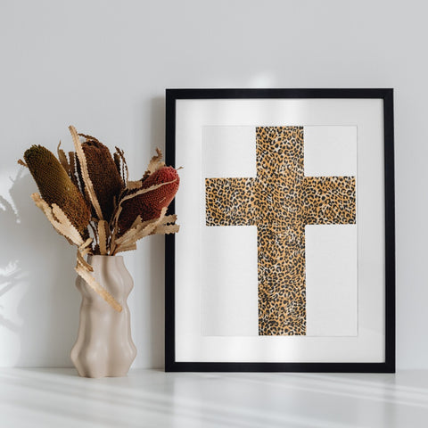 Leopard Print Cross Art Print for Modern Home Décor