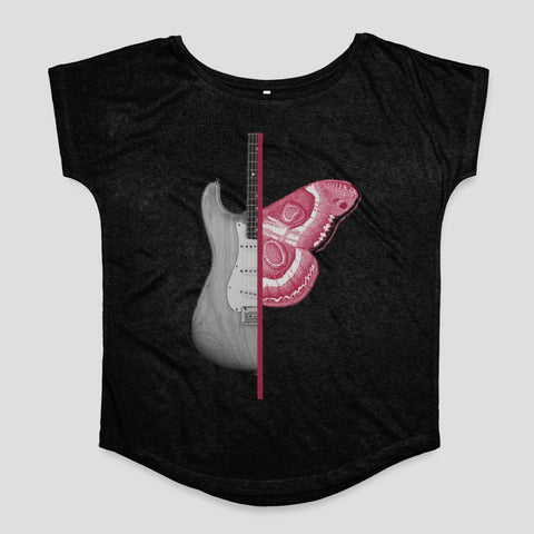 Unique Guitar and Pink Moth Hybrid Design Shirt