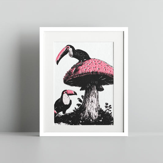 Toucans on Mushroom Artistic Print Home Decor Artwork