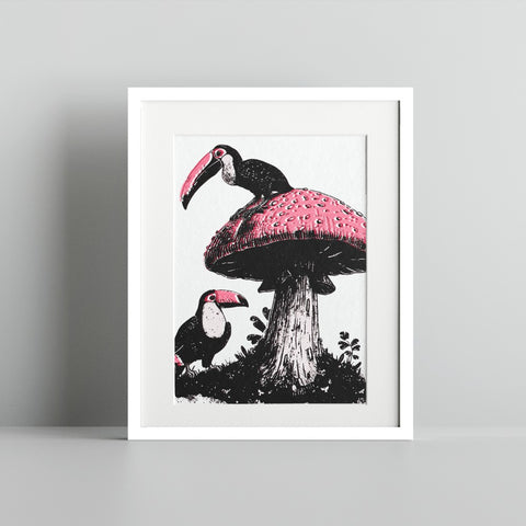 Toucans on Mushroom Artistic Print Home Decor Artwork