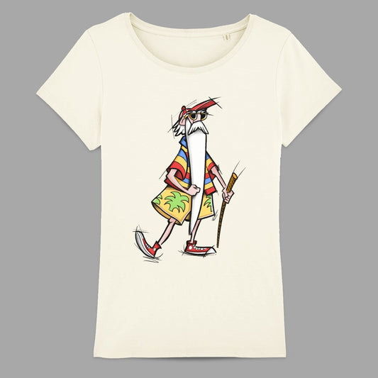 Cartoon Grandpa with Cane Patterned T-Shirt for Women