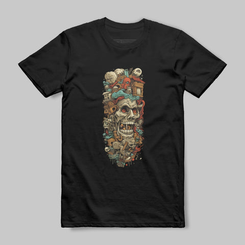 Intricate Skull and Creatures Black T-Shirt