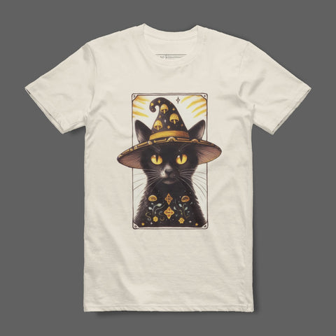 Mystic Black Cat Wizard Illustration T-shirt