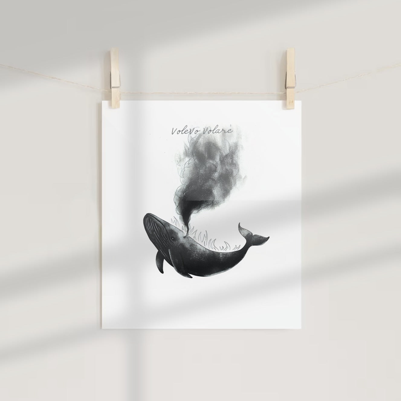 Volevo Volare Whale Drawing Art Print Poster