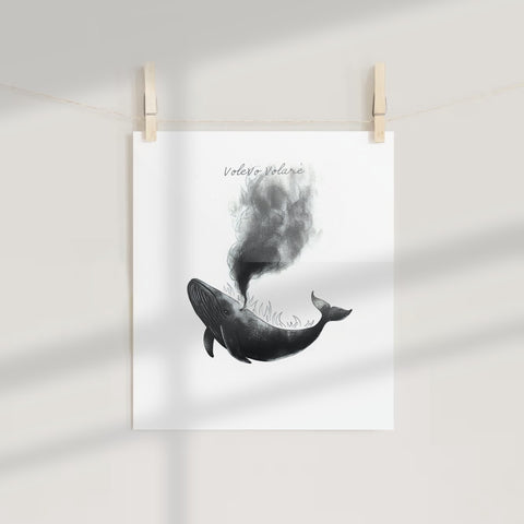 Volevo Volare Whale Drawing Art Print Poster