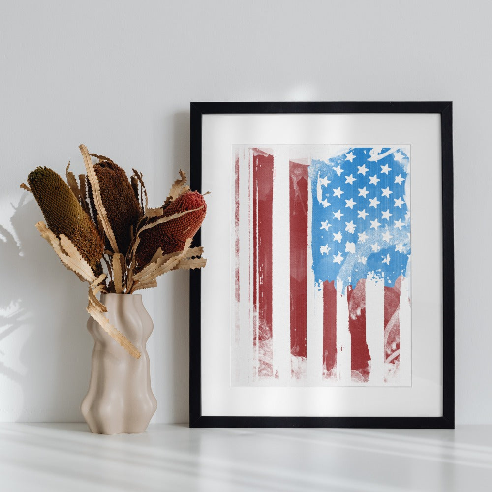 Rustic American Flag Abstract Art Framed Wall Decor